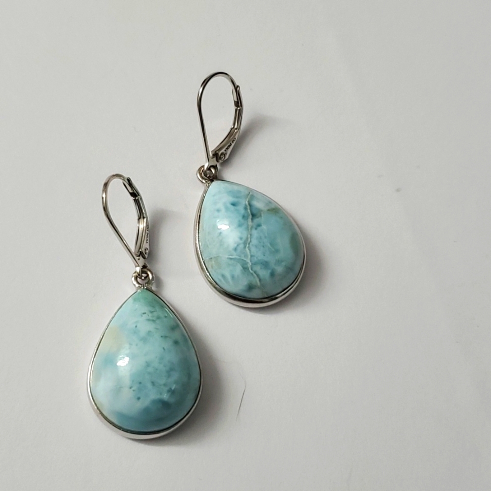 Sterling Silver 925 Larimar Dangle Tear Drop Earrings
